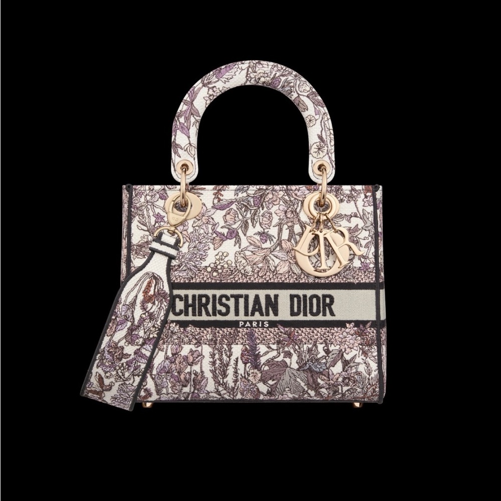 Christian Dior Medium Lady D-Lite “Dior 4 Saisons – Hiver” Embroidered Canvas.